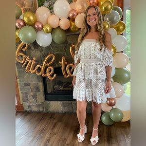 Self Portrait Off-the-shoulder guipure lace mini dress